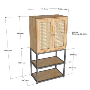 Tủ trang trí 60x35x120cm gỗ cao su khung chân sắt KTB68161