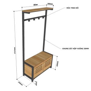 KG68022 - Tủ giày tích hợp giá treo đồ khung sắt - 80x35x172(cm)