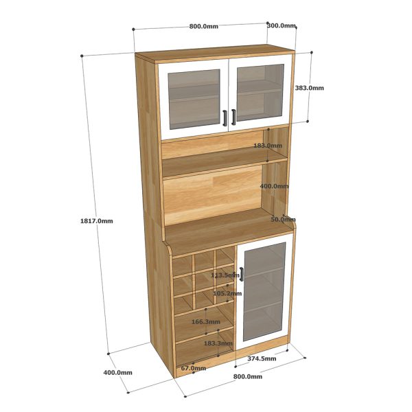 Tủ phòng ăn kết hợp tủ rượu gỗ cao su TPA005