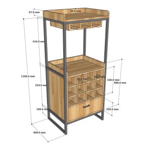 Tủ đựng rượu gỗ cao su chân sắt TPA015