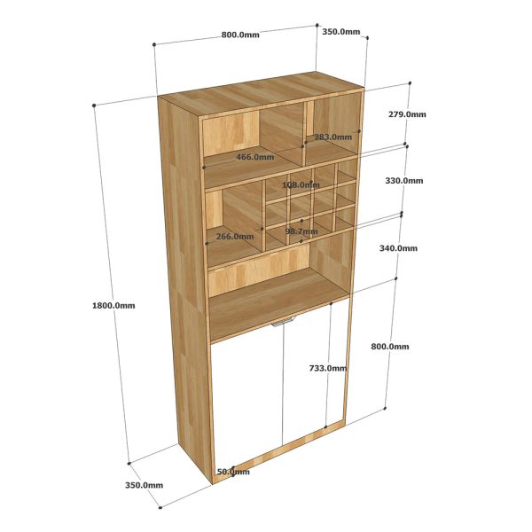 Tủ phòng ăn có hộc rượu gỗ cao su TPA007