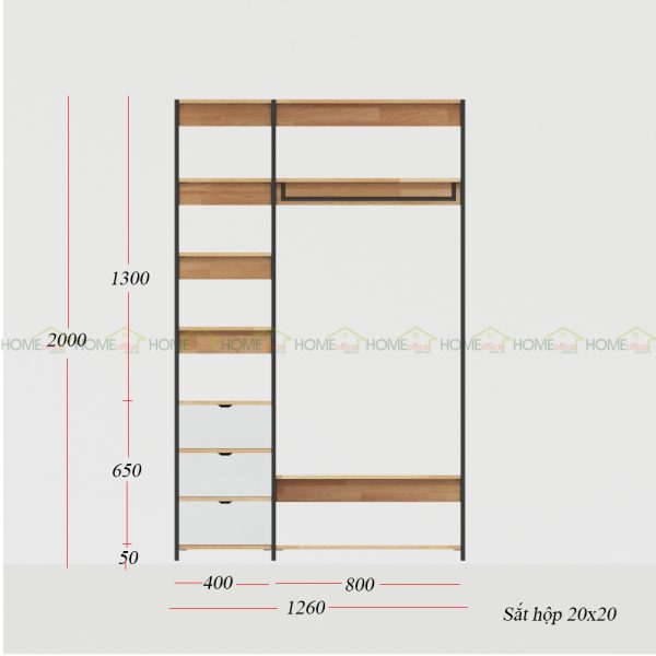 Kích thước tủ quần áo không cánh khá gọn gàng