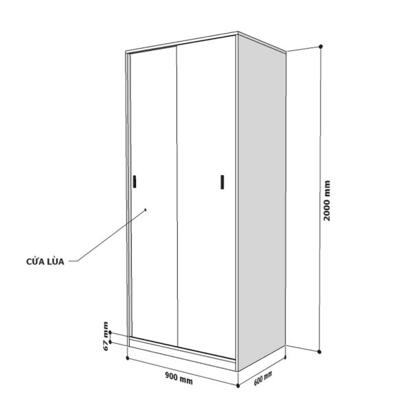 Tủ quần áo 2 cánh cửa lùa gỗ cao su TQA68035