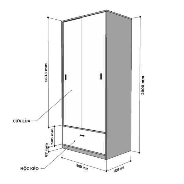 Tủ quần áo cửa lùa có hộc kéo TQA68036