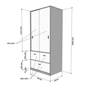 Tủ quần áo cửa lùa có hộc kéo gỗ cao su TQA68039