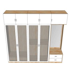 Hệ tủ quần áo 240x55x220cm gỗ cao su cửa kính TQA68048