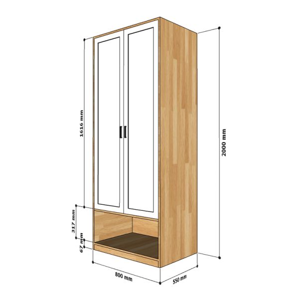 Tủ quần áo đơn giản gỗ cao su cửa mở chạy viền TQA68017