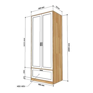 Tủ quần áo hiện đại gỗ cao su TQA68017