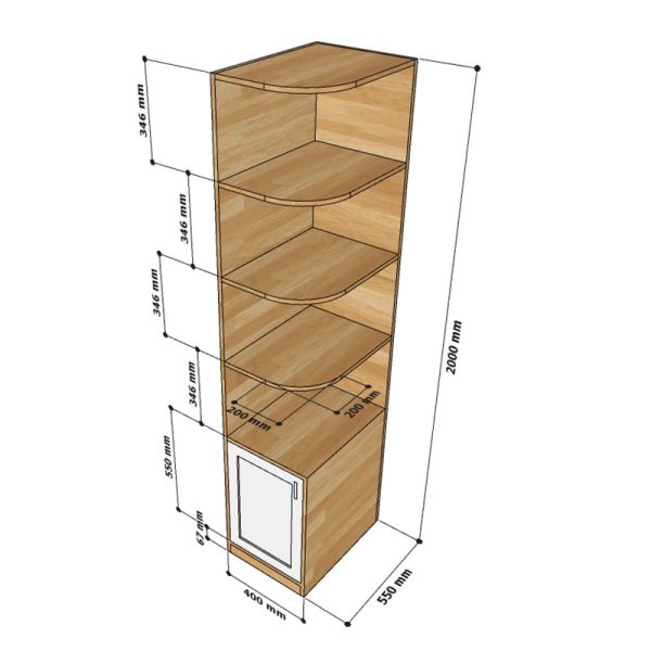 Kệ góc để đồ có hộc tủ gỗ cao su TQA68022