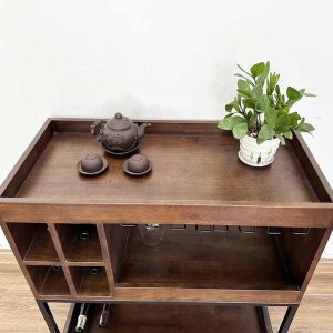 Kệ Rượu đi động gỗ tự nhiên kết hợp khung sắt KR68002