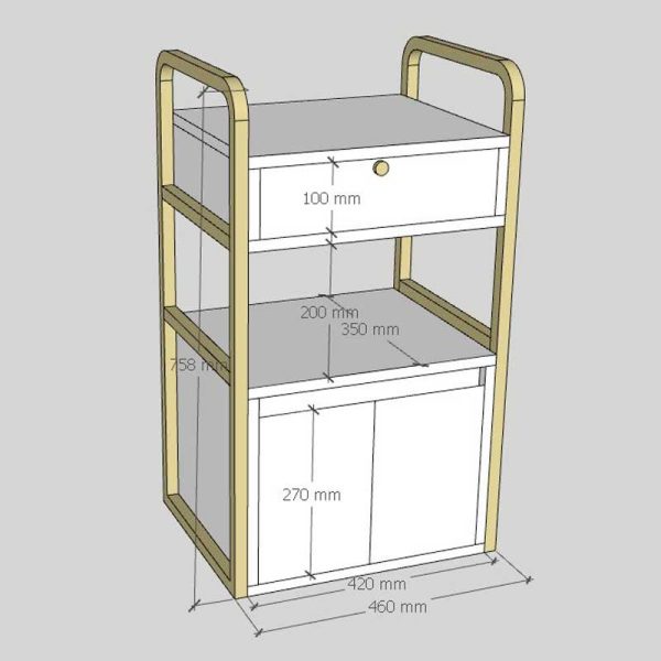 Tủ dụng cụ Salon Beauty di động 46x35x85cm gỗ cao su TDSL008