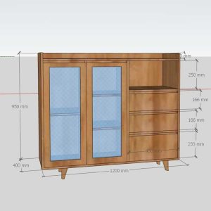 Tủ trang trí cửa kính 120x40x105cm gỗ cao su KTB68187