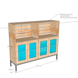 Tủ trang trí 120x85x30cm gỗ cao su KTB68178