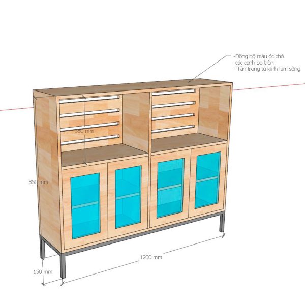 Tủ trang trí 120x85x30cm gỗ cao su KTB68178