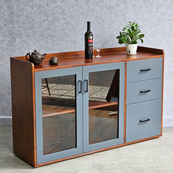 Tủ trang trí cửa kính gỗ cao su chân sắt KTB68123