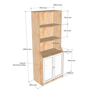Kệ sách có ngăn tủ 70x40x180cm gỗ cao su KS68252