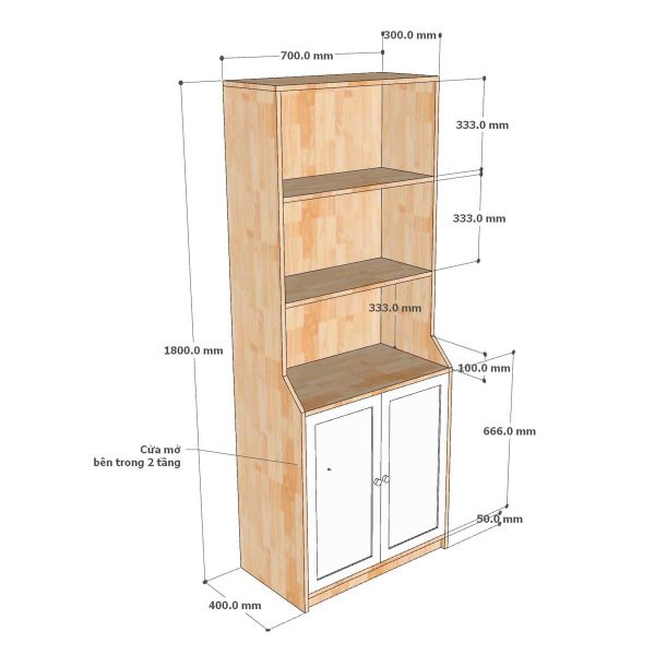 Kệ sách có ngăn tủ 70x40x180cm gỗ cao su KS68252
