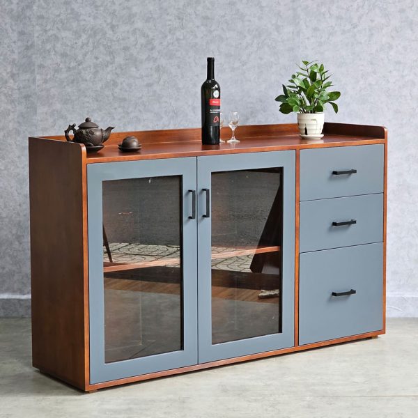 Tủ trang trí cửa kính gỗ cao su chân sắt KTB68123