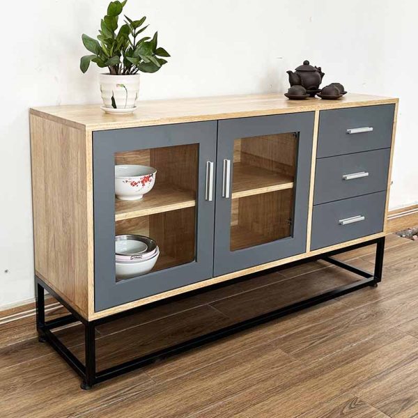 Tủ trang trí gỗ cao su chân sắt KTB68114