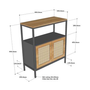 Tủ trang trí cửa lưới mây khung sắt KTB68121