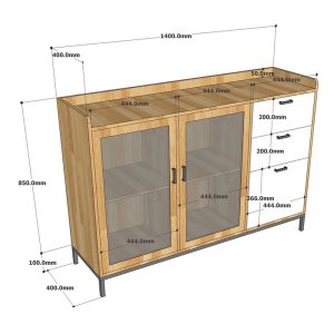 Tủ trang trí cửa kính gỗ cao su chân sắt KTB68123