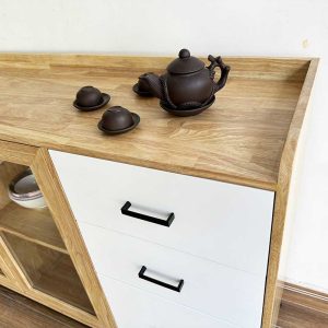 Tủ trang trí cửa kính gỗ cao su chân sắt KTB68123