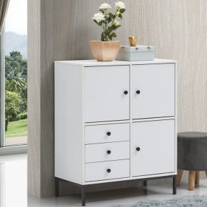 Tủ trang trí gỗ cao su chân sắt KTB68126