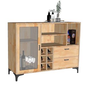 Tủ trang trí gỗ tự nhiên chân inox KTB68127