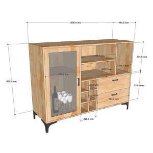 Tủ trang trí gỗ tự nhiên chân inox KTB68127