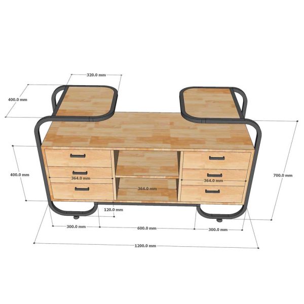 Tủ trang trí phòng khách bằng gỗ tự nhiên khung sắt KTB68134