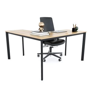Bàn làm việc chữ L 140x140cm gỗ Plywood chân sắt Oval HBOV040